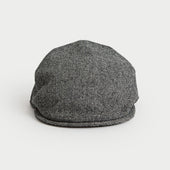 Grey Herringbone Wool Flat Cap