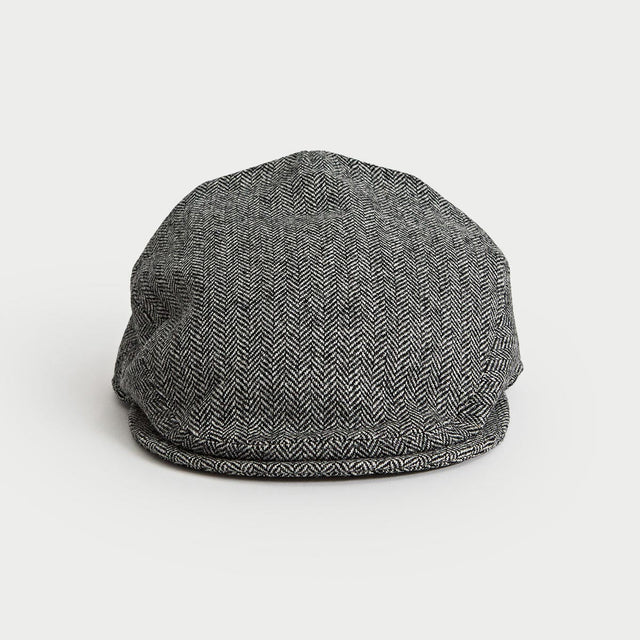 Grey Herringbone Wool Flat Cap