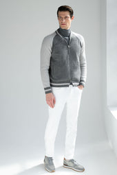 Grey Knitted College Bomber Made In Italy