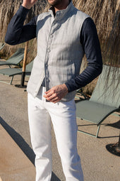 Chalk Grey Linen Vest Made In Italy