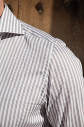 Grey Striped Cotton Shirt Made In Italy