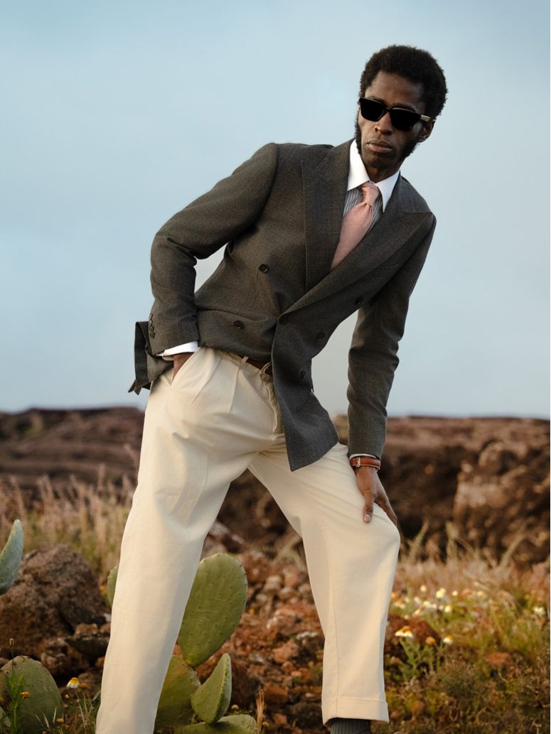 Grey Summer Wool Double Breasted Jacket