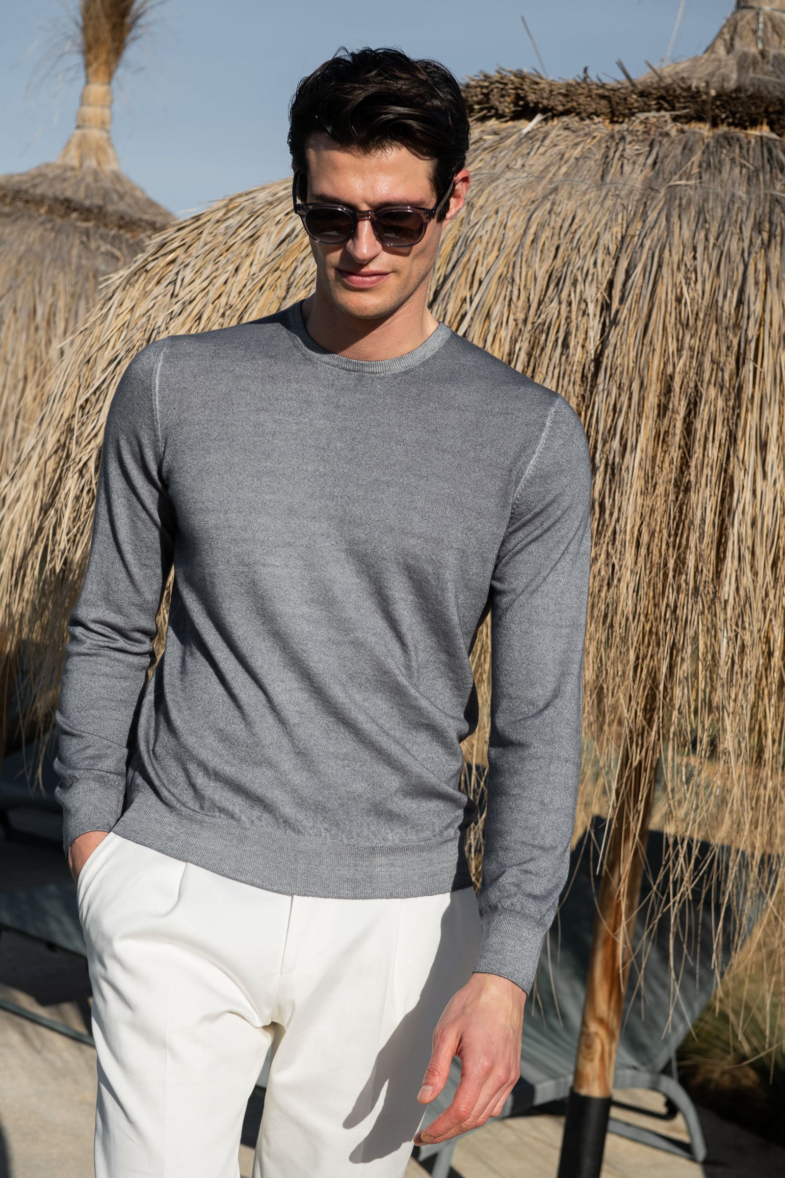 Grey Superlight Cashmere Round Neck Made In Italy