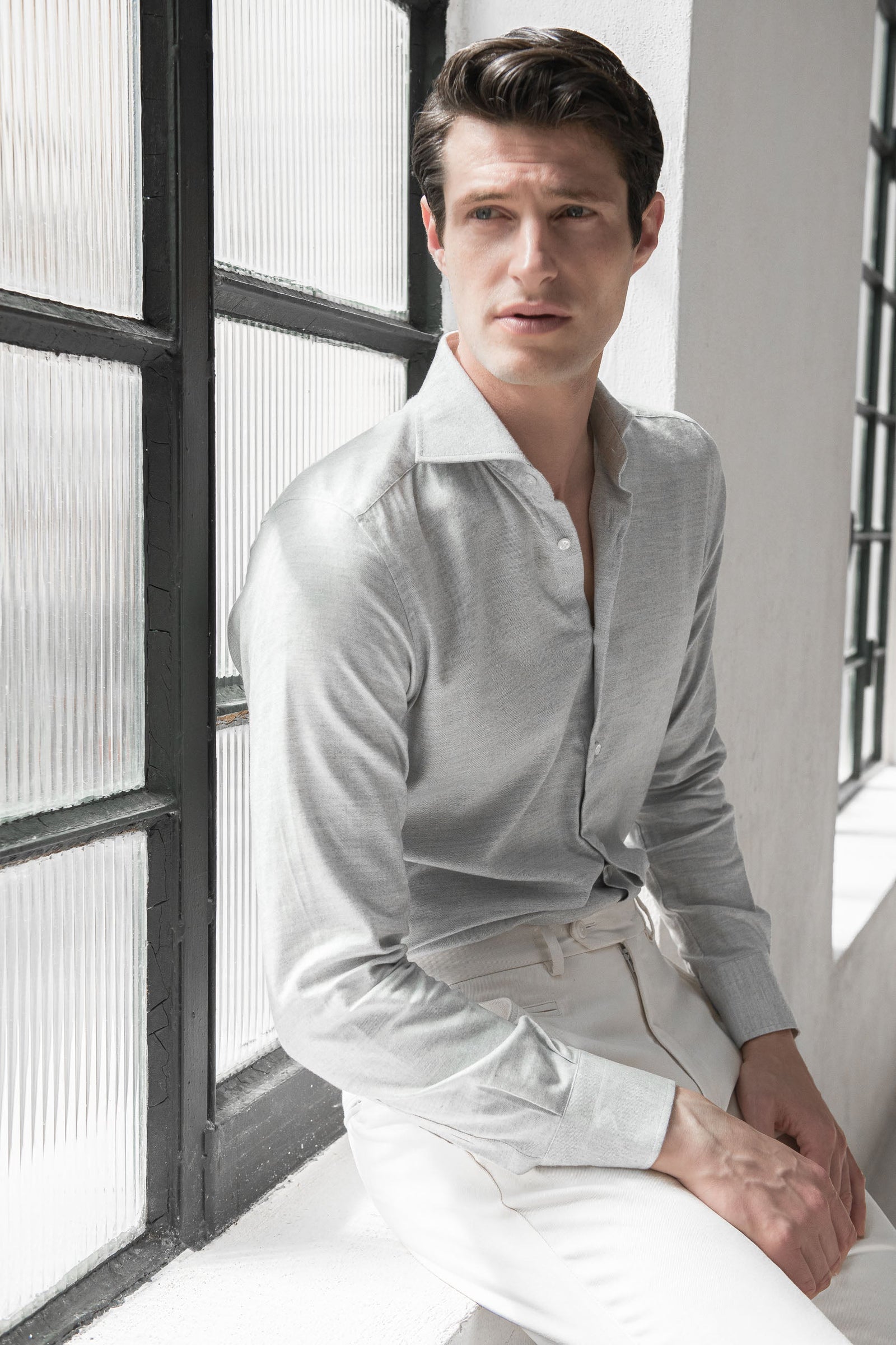 Grey Brushed Cotton Shirt Made In Italy