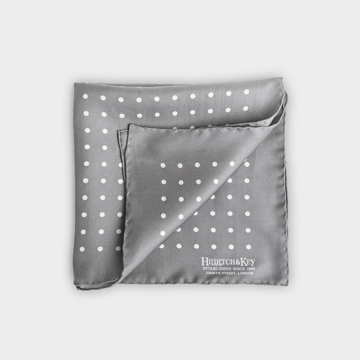 Grey White Medium Spot Silk Pocket Square