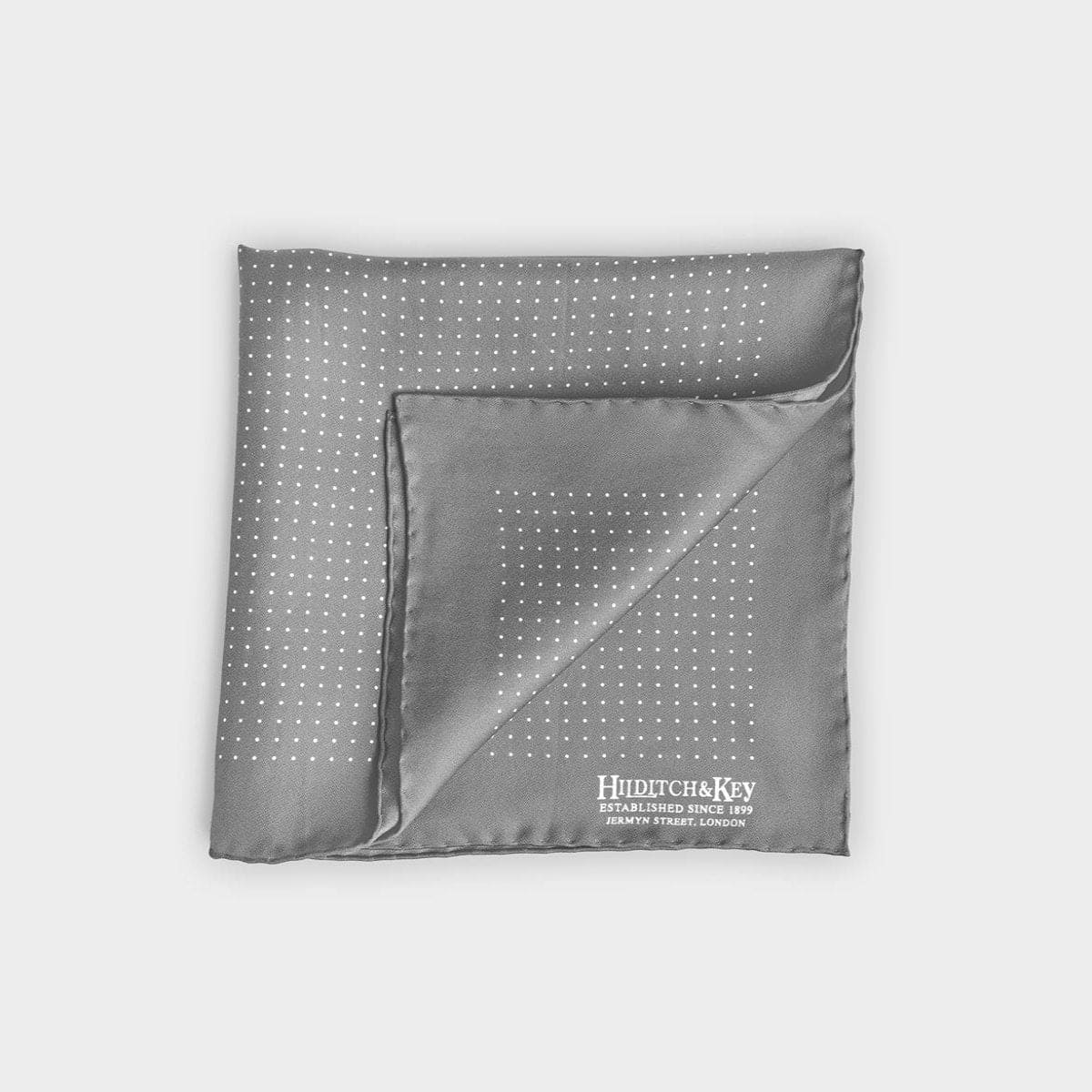 Grey White Small Spot Silk Pocket Square
