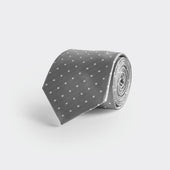 Grey & White Spot Herringbone Silk Tie