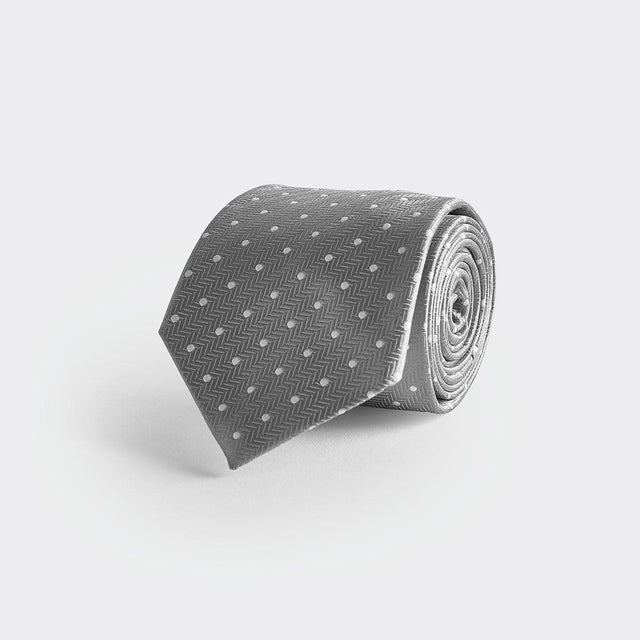 Grey & White Spot Herringbone Silk Tie
