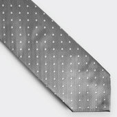Grey White Spot Herringbone Silk Tie