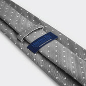Grey White Spot Herringbone Silk Tie