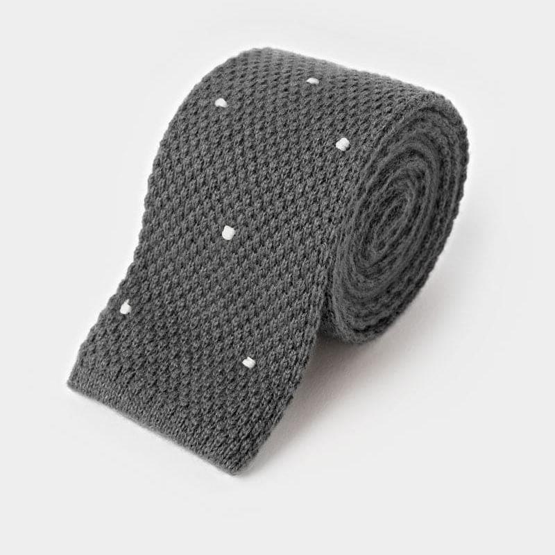 Grey White Spot Knitted Cashmere Tie
