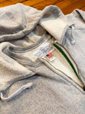 16 Oz Heather Grey Loopwheel Fleece Zip 1930 S Style After Hood Sweatshirt