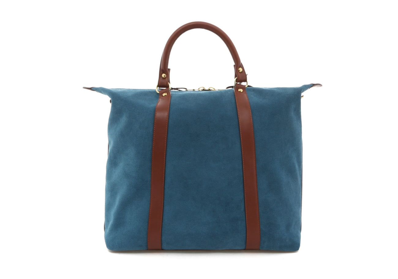 Hampton Tote - Grey Blue Suede / Chestnut Trim