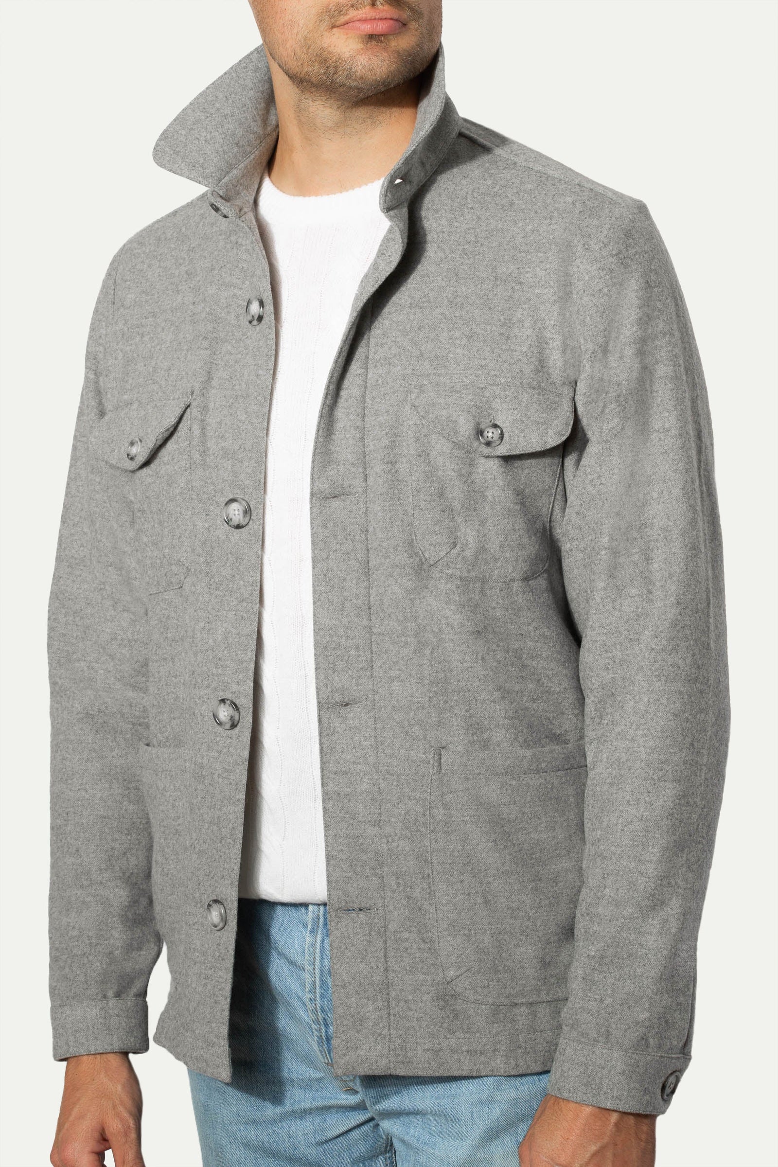 Grey Safari Jacket Flannel Super 180s Made In Italy
