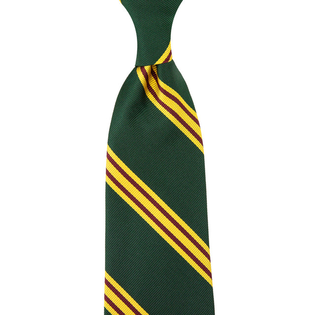 Japanese Repp Stripe Silk Tie - Forest - Hand-Rolled
