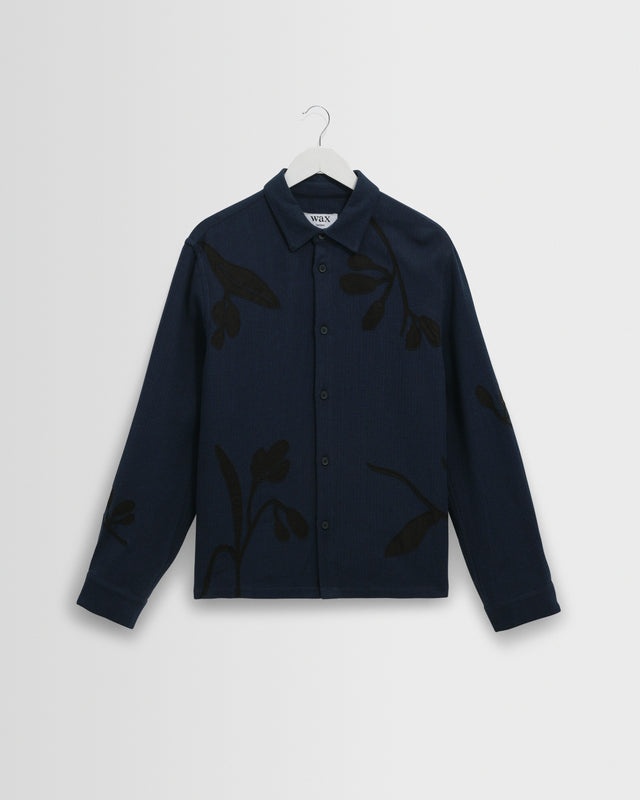 Halcomb - Navy Herringbone Cotton Applique Shirt