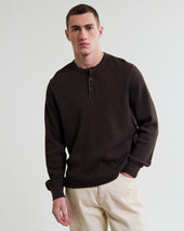 Halton Dark Brown Waffle Long Sleeve Henley T Shirt
