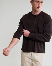 Halton Dark Brown Waffle Long Sleeve Henley T Shirt