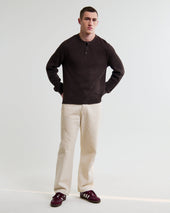 Halton Dark Brown Waffle Long Sleeve Henley T Shirt