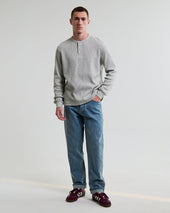Halton Grey Waffle Long Sleeve Henley T Shirt