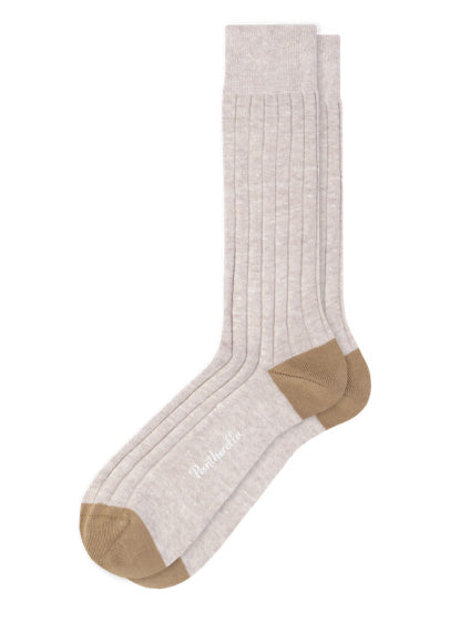 HAMADA | 8x3 Rib Contrast Cotton/Linen Socks | Linen/Cream