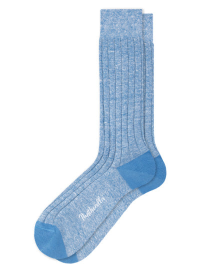 HAMADA | 8x3 Rib Contrast Cotton/Linen Socks | Denim/Azure