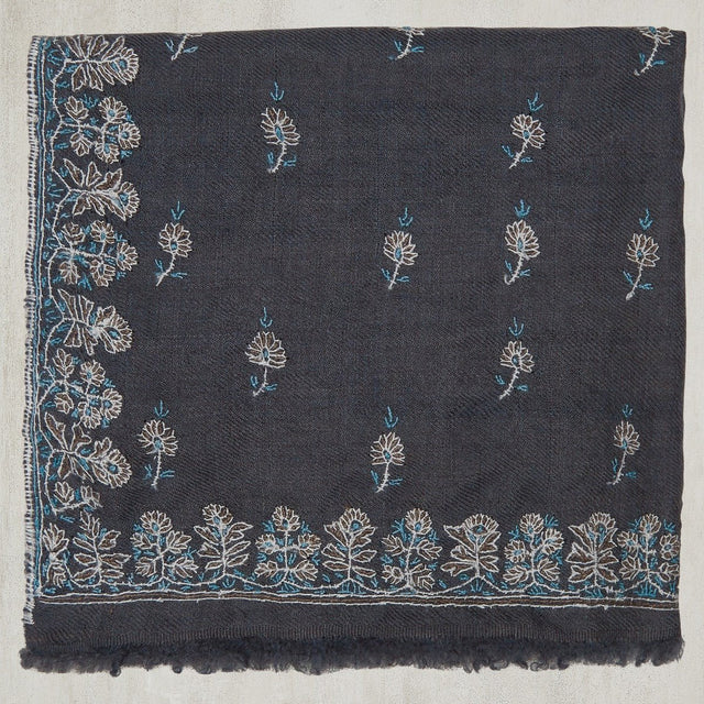 Hand-Embroidered Cashmere Pocket Square In Grey