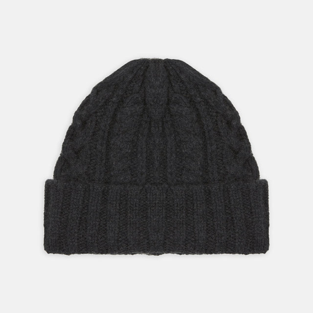 Charcoal Cable Knit Cashmere Hat