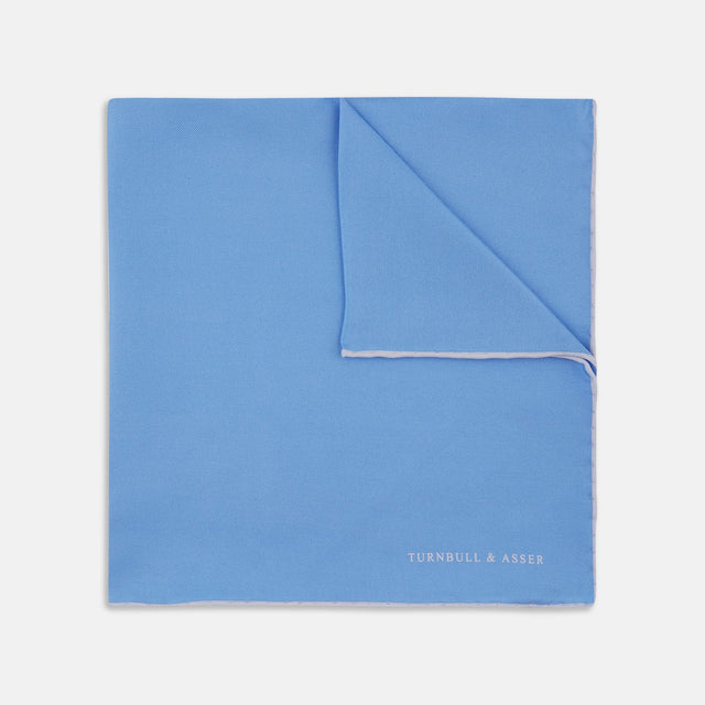 Blue and White Piped Silk Pocket Square