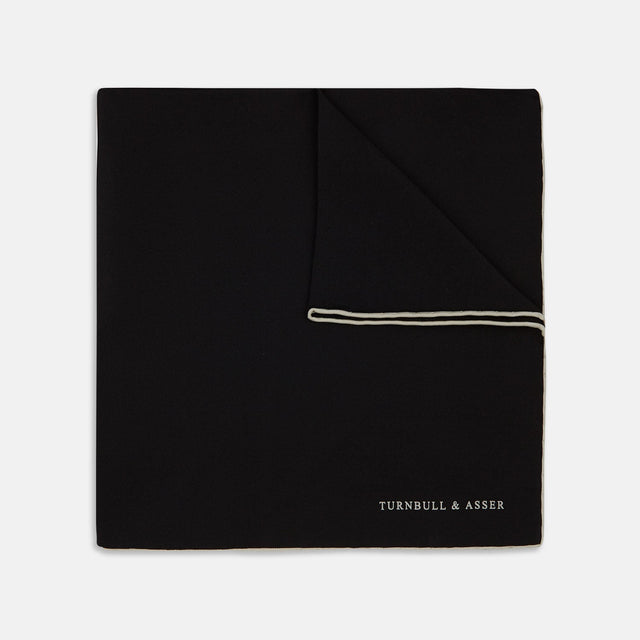 And White Piped Silk Pocket Square