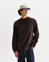 Hayden Dark Brown Textured Organic Cotton Long Sleeve T Shirt