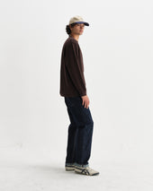 Hayden Dark Brown Textured Organic Cotton Long Sleeve T Shirt