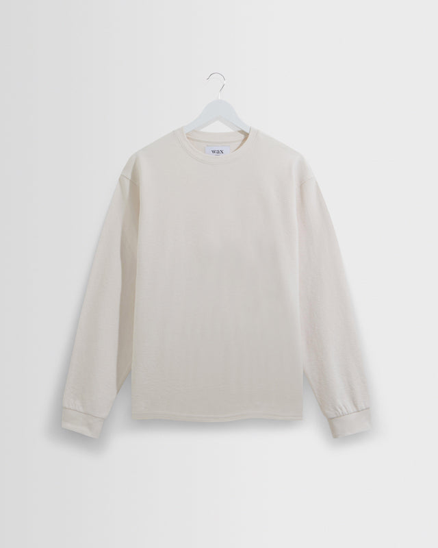 Hayden - Ecru Textured Organic Cotton Long Sleeve T-Shirt