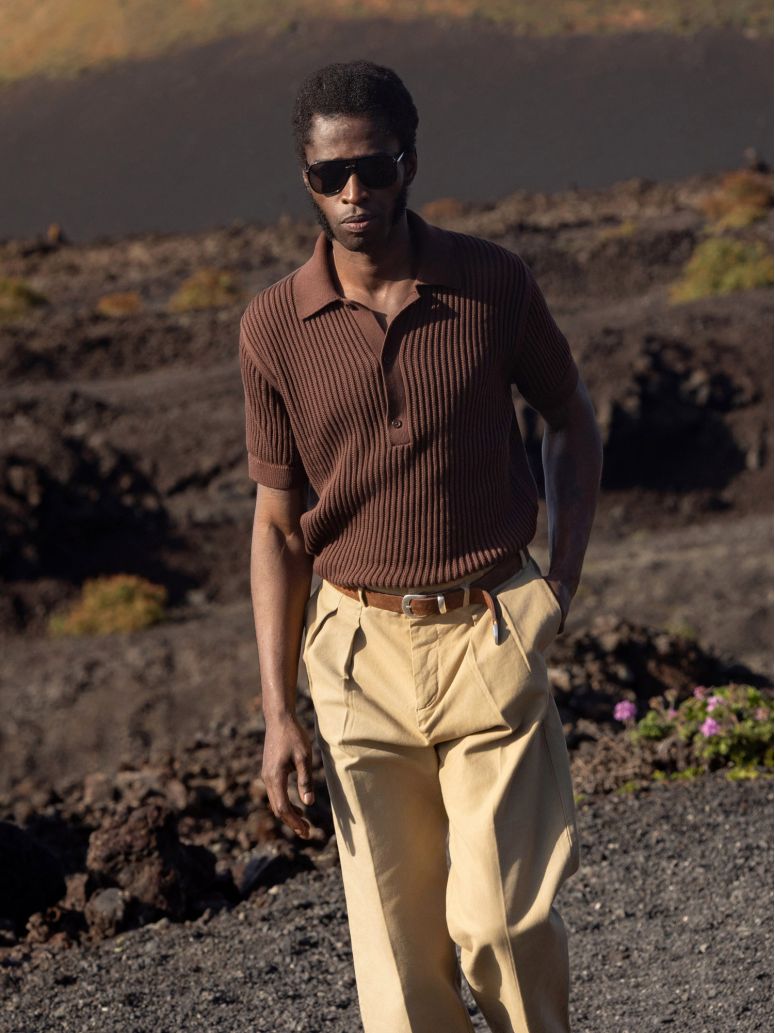Hazelnut Crochet Knit Polo Sagres