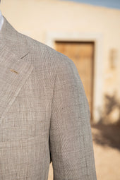 Hazelnut Prince Of Wales Wool And Linen Suit Made In Italy
