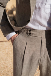 Hazelnut Prince Of Wales Wool And Linen Suit Made In Italy