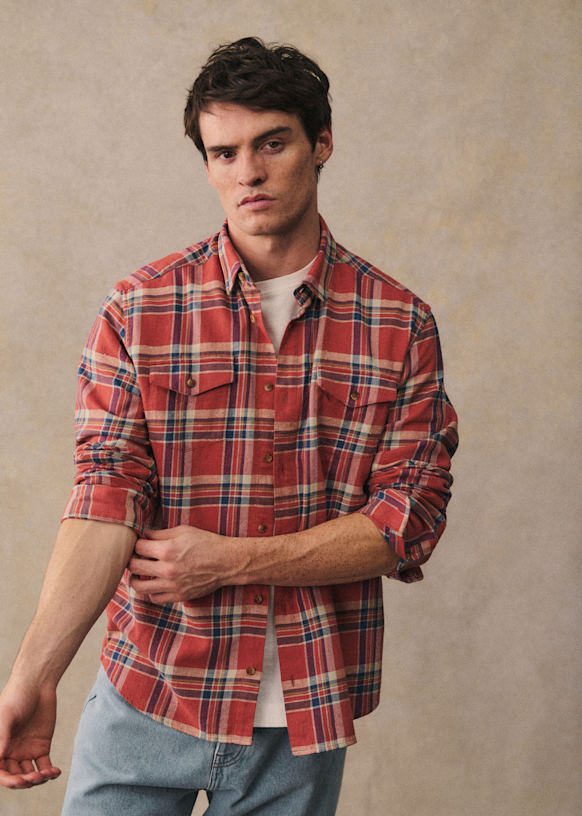 Barney Shirt - Coral Blue Check