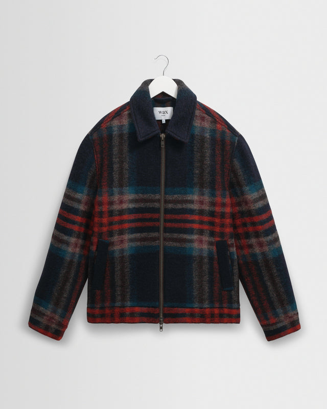 Heath - Navy And Multicolour Check Wool Jacket