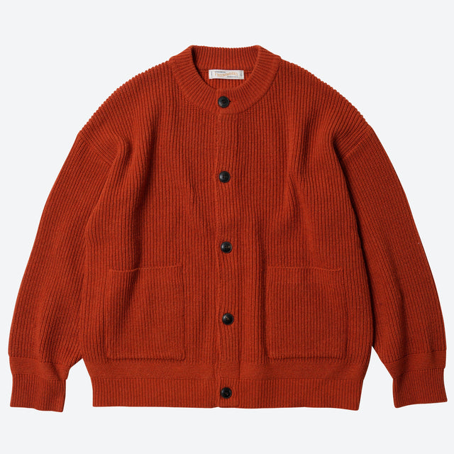 HEAVY WOOL ROUND CARDIGAN - BRICK