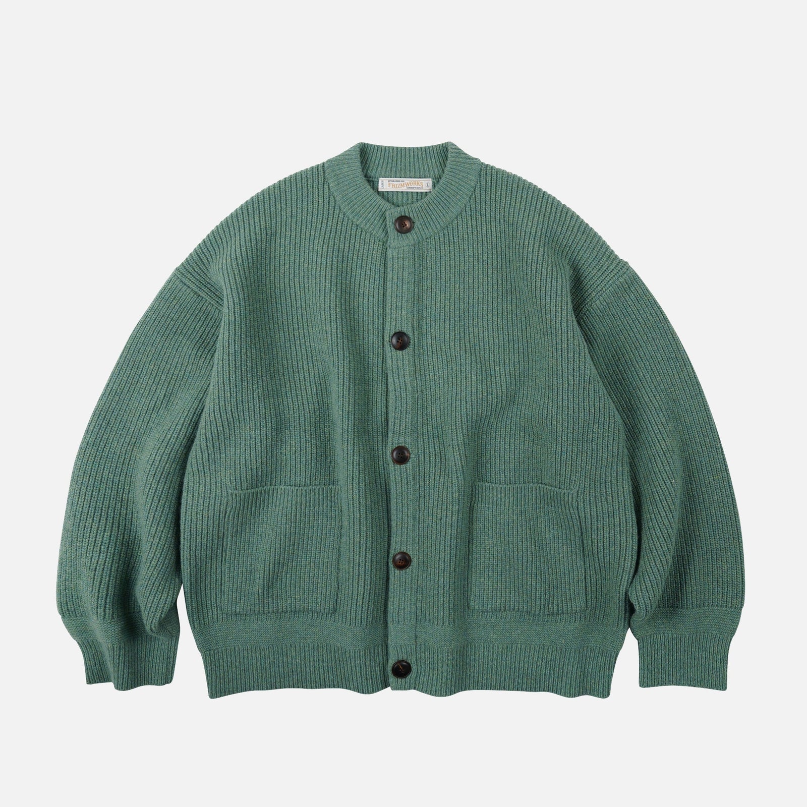 Heavy Wool Round Cardigan Green