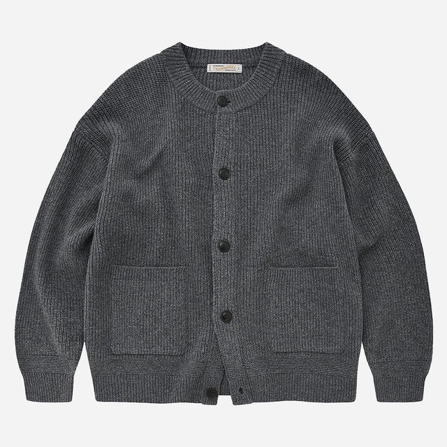 HEAVY WOOL ROUND CARDIGAN - DARY GREY