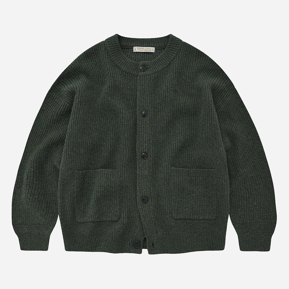 Heavy Wool Round Cardigan Green