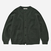 HEAVY WOOL ROUND CARDIGAN - FOREST GREEN