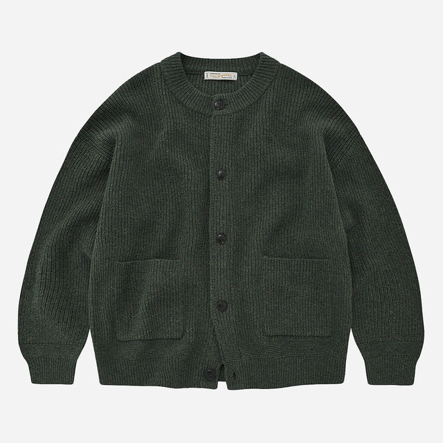 HEAVY WOOL ROUND CARDIGAN - FOREST GREEN