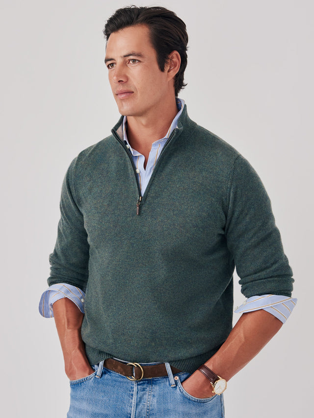 Deep_Forest Solid Henry Cashmere 1/4 Zip | Men's Sweaters | J.McLaughlin
