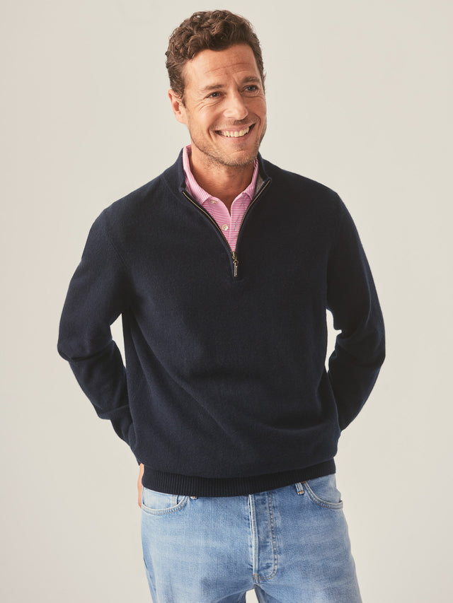 Dk_Navy Solid Henry Cashmere 1/4 Zip | Men's Sweaters | J.McLaughlin
