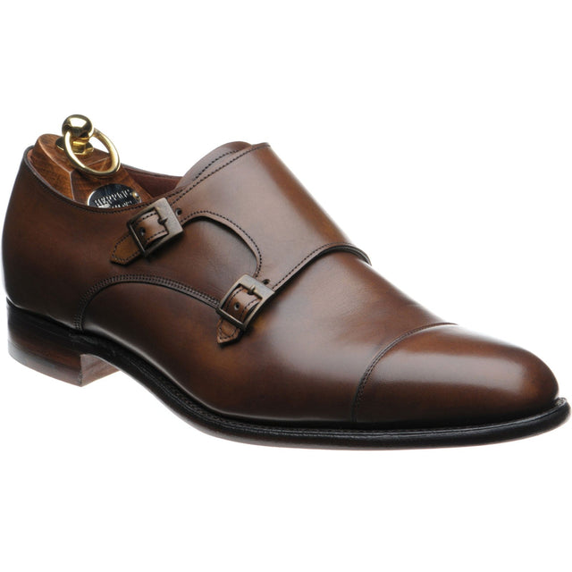 Herring Attlee mens double monk shoes in mahogany calf