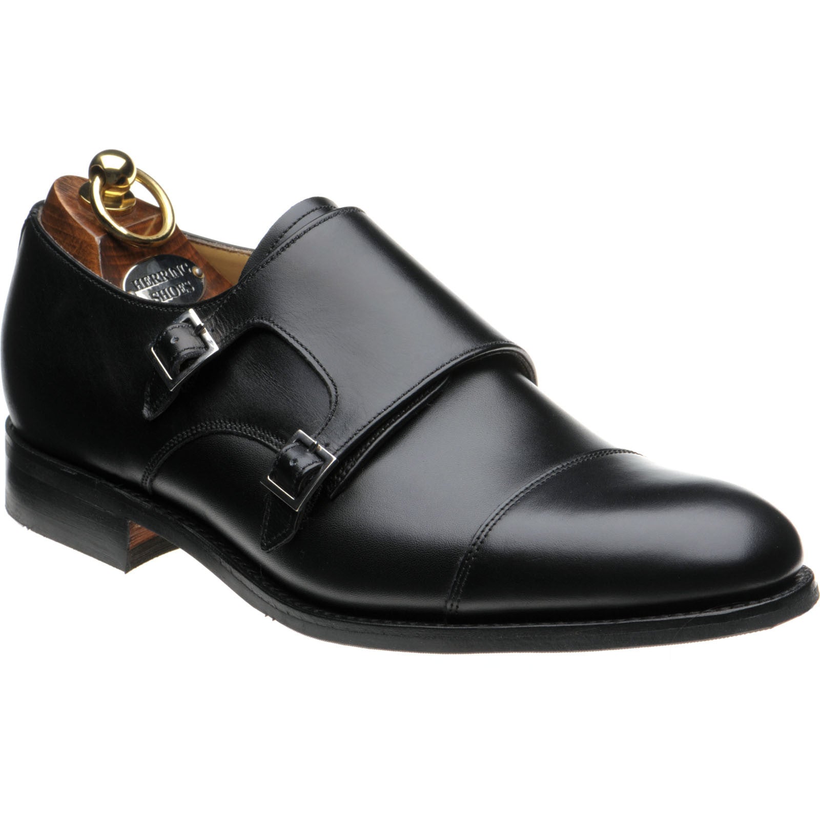 Herring Bishop mens rubber-soled double monk shoes in black calf