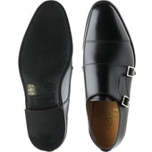 Herring Bishop mens rubber-soled double monk shoes in black calf