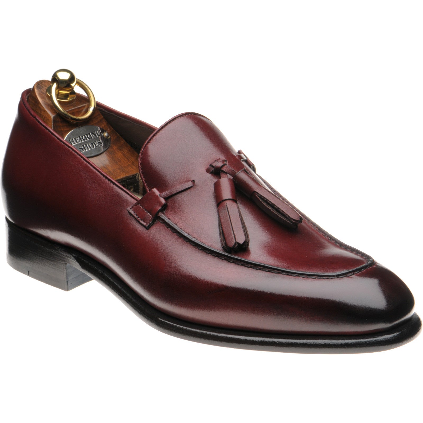 Herring Blackheath mens tasselled loafers in burgundy calf